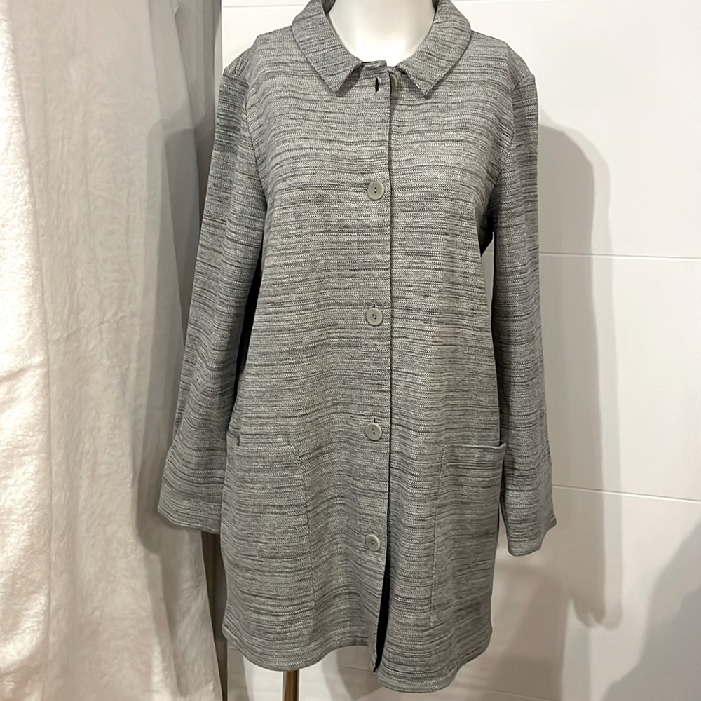 Eileen Fisher Women’s Faux Tweed Coat w/Front Pockets, Gray Jacket, size PM